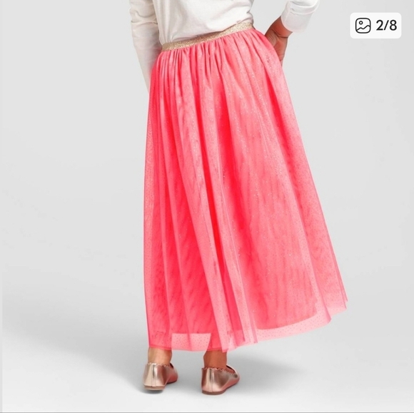 Chic Coral Tulle Midi Skirt - Girls 7/8 - Picture 6 of 7